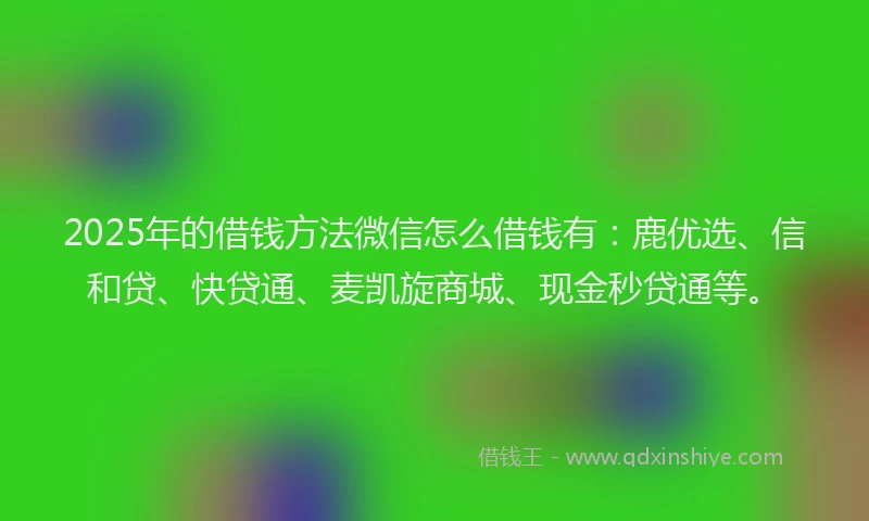 2025年的借钱方法微信怎么借钱有：鹿优选、信和贷、快贷通、麦凯旋商城、现金秒贷通等。