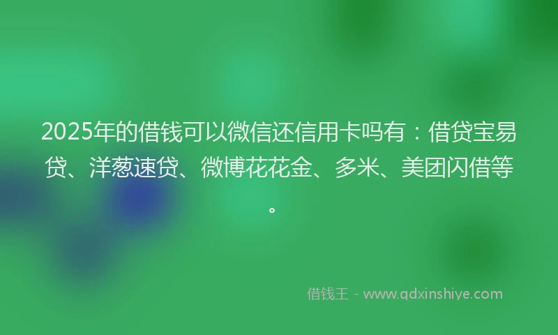 2025年的借钱可以微信还信用卡吗有：借贷宝易贷、洋葱速贷、微博花花金、多米、美团闪借等。
