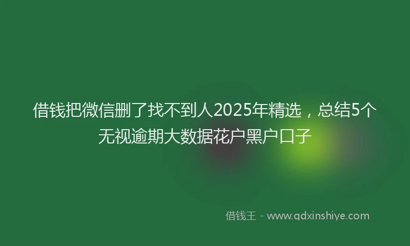 借钱把微信删了找不到人2025年精选，总结5个无视逾期大数据花户黑户口子