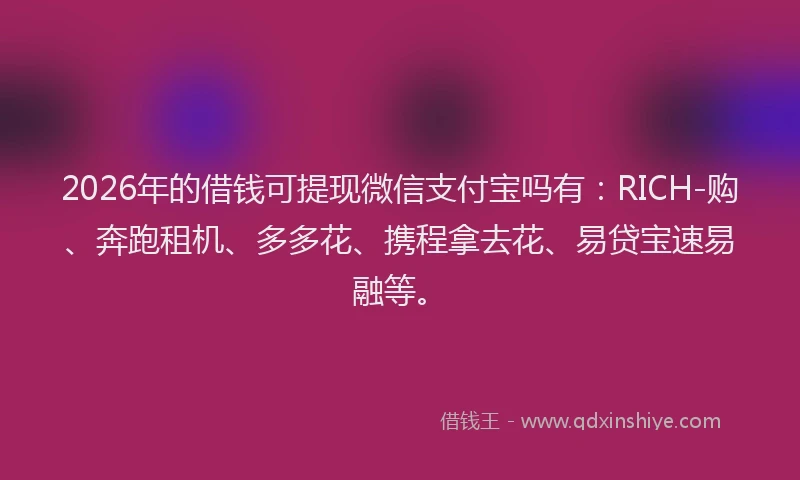 2026年的借钱可提现微信支付宝吗有：RICH-购、奔跑租机、多多花、携程拿去花、易贷宝速易融等。