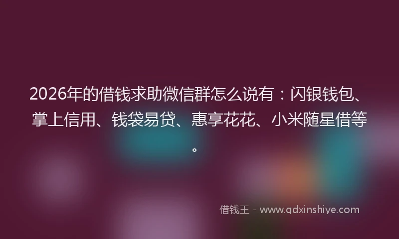 2026年的借钱求助微信群怎么说有：闪银钱包、掌上信用、钱袋易贷、惠享花花、小米随星借等。