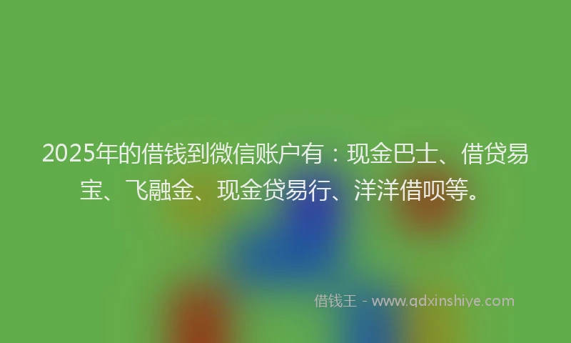 2025年的借钱到微信账户有：现金巴士、借贷易宝、飞融金、现金贷易行、洋洋借呗等。