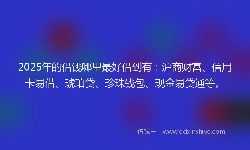 2025年的借钱哪里最好借到有:沪商财富、信用卡易借、琥珀贷、珍珠钱包、现金易贷通等。