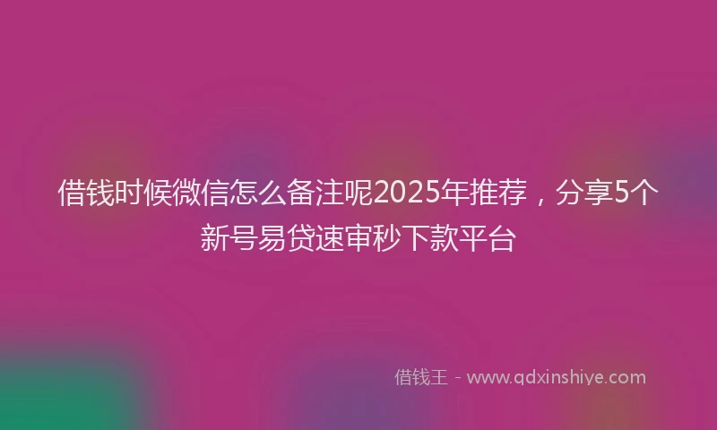 借钱时候微信怎么备注呢2025年推荐，分享5个新号易贷速审秒下款平台