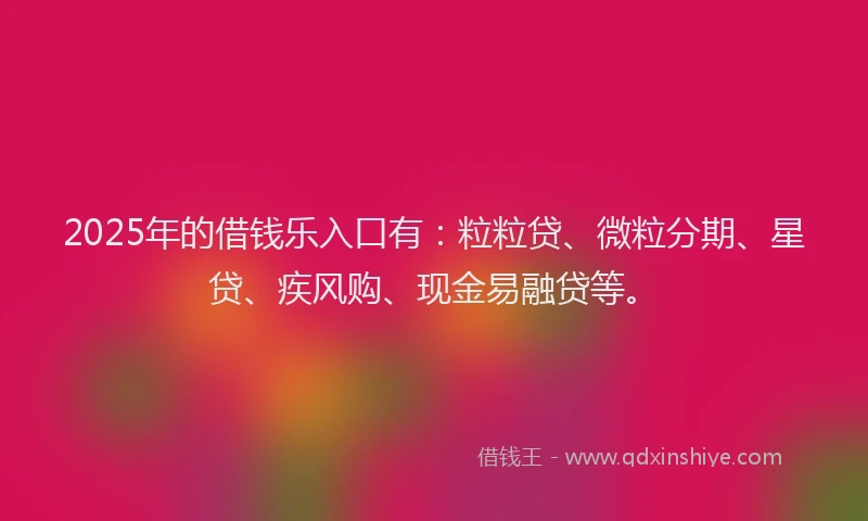 2025年的借钱乐入口有:粒粒贷、微粒分期、星贷、疾风购、现金易融贷等。