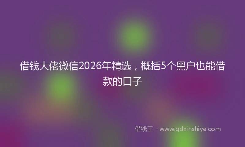 借钱大佬微信2026年精选，概括5个黑户也能借款的口子