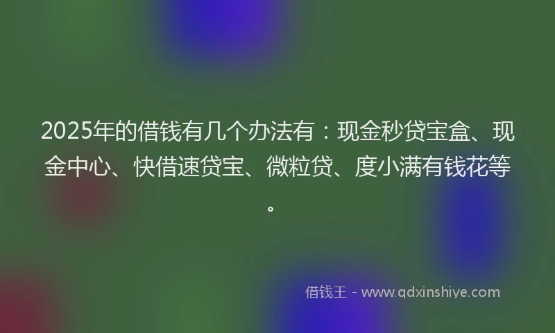 2025年的借钱有几个办法有：现金秒贷宝盒、现金中心、快借速贷宝、微粒贷、度小满有钱花等。