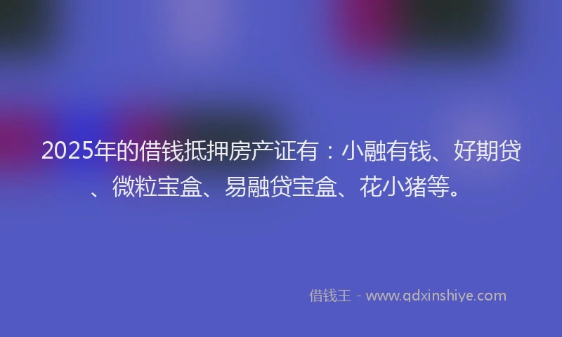 2025年的借钱抵押房产证有:小融有钱、好期贷、微粒宝盒、易融贷宝盒、花小猪等。