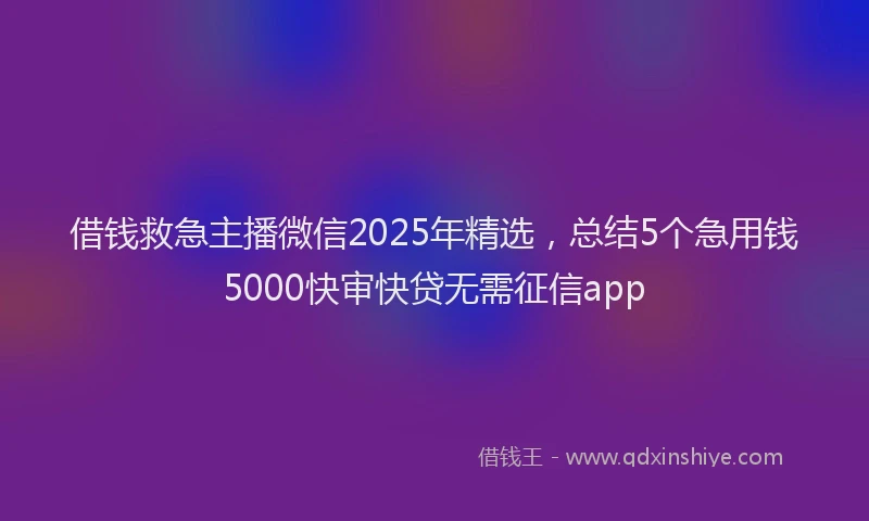 借钱救急主播微信2025年精选，总结5个急用钱5000快审快贷无需征信app