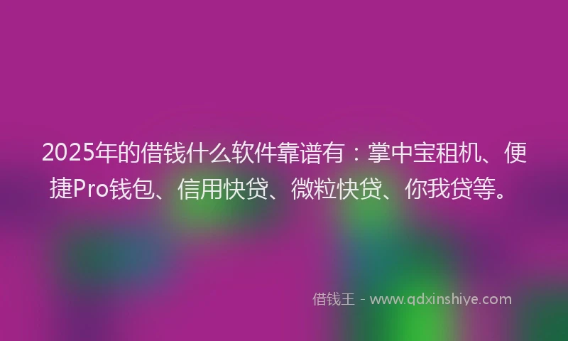 2025年的借钱什么软件靠谱有：掌中宝租机、便捷Pro钱包、信用快贷、微粒快贷、你我贷等。