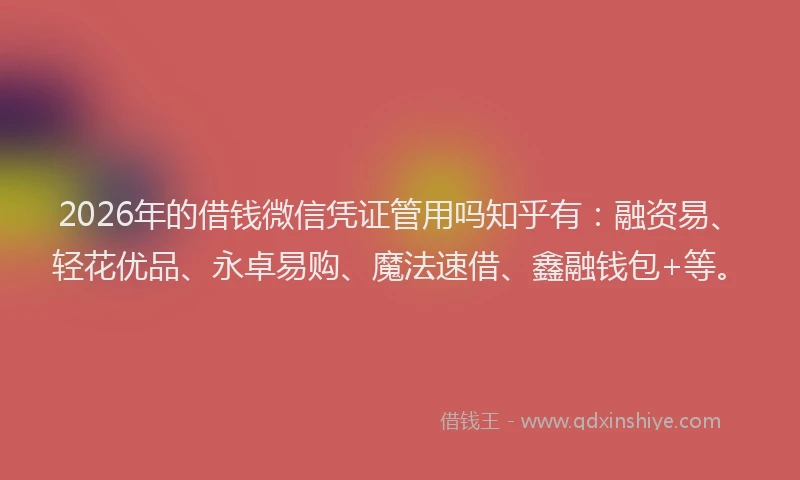 2026年的借钱微信凭证管用吗知乎有:融资易、轻花优品、永卓易购、魔法速借、鑫融钱包+等。