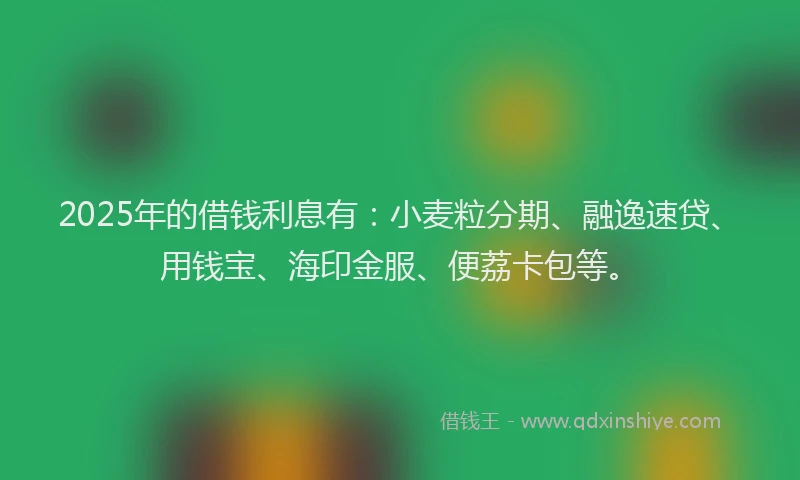 2025年的借钱利息有：小麦粒分期、融逸速贷、用钱宝、海印金服、便荔卡包等。