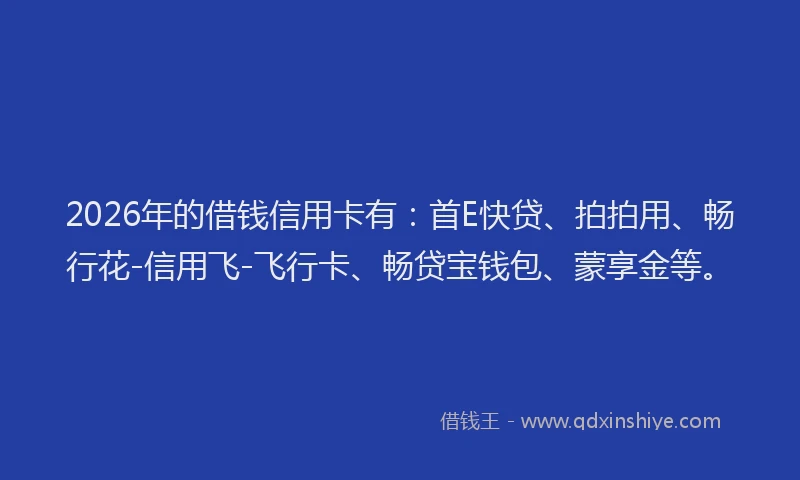2026年的借钱信用卡有：首E快贷、拍拍用、畅行花-信用飞-飞行卡、畅贷宝钱包、蒙享金等。