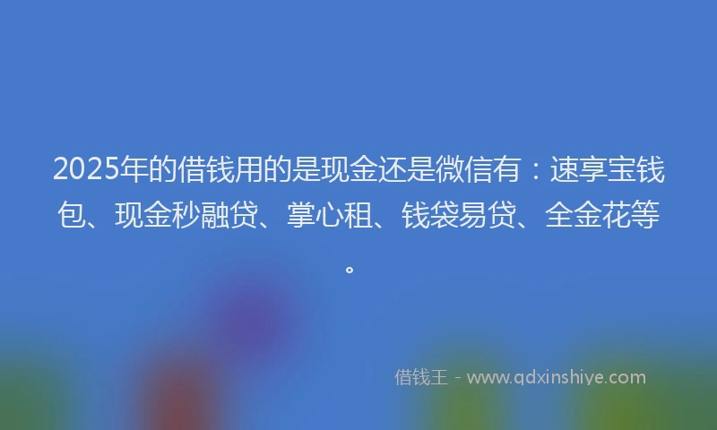 2025年的借钱用的是现金还是微信有：速享宝钱包、现金秒融贷、掌心租、钱袋易贷、全金花等。
