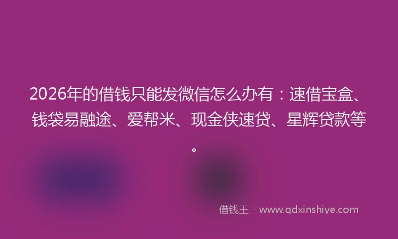 2026年的借钱只能发微信怎么办有：速借宝盒、钱袋易融途、爱帮米、现金侠速贷、星辉贷款等。
