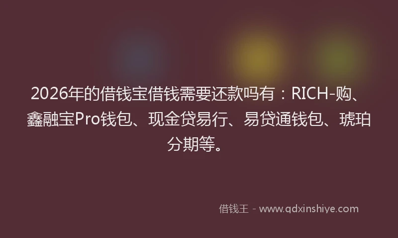 2026年的借钱宝借钱需要还款吗有:RICH-购、鑫融宝Pro钱包、现金贷易行、易贷通钱包、琥珀分期等。