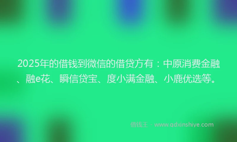 2025年的借钱到微信的借贷方有：中原消费金融、融e花、瞬信贷宝、度小满金融、小鹿优选等。