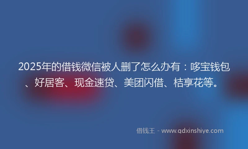 2025年的借钱微信被人删了怎么办有：哆宝钱包、好居客、现金速贷、美团闪借、桔享花等。