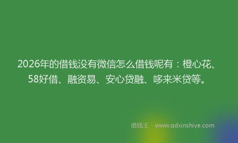 2026年的借钱没有微信怎么借钱呢有：橙心花、58好借、融资易、安心贷融、哆来米贷等。