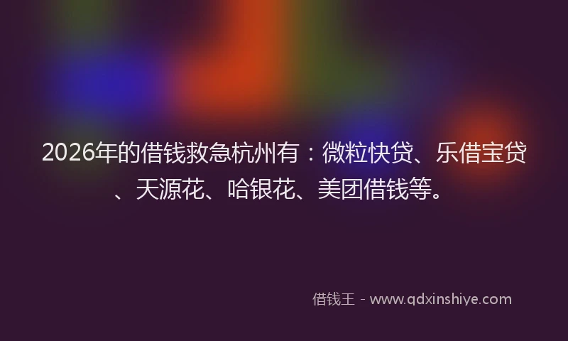 2026年的借钱救急杭州有：微粒快贷、乐借宝贷、天源花、哈银花、美团借钱等。