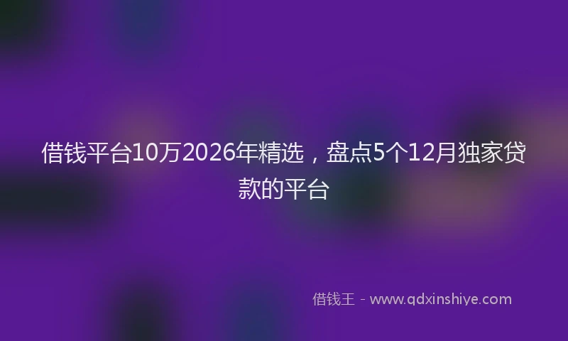 借钱平台10万2026年精选，盘点5个12月独家贷款的平台
