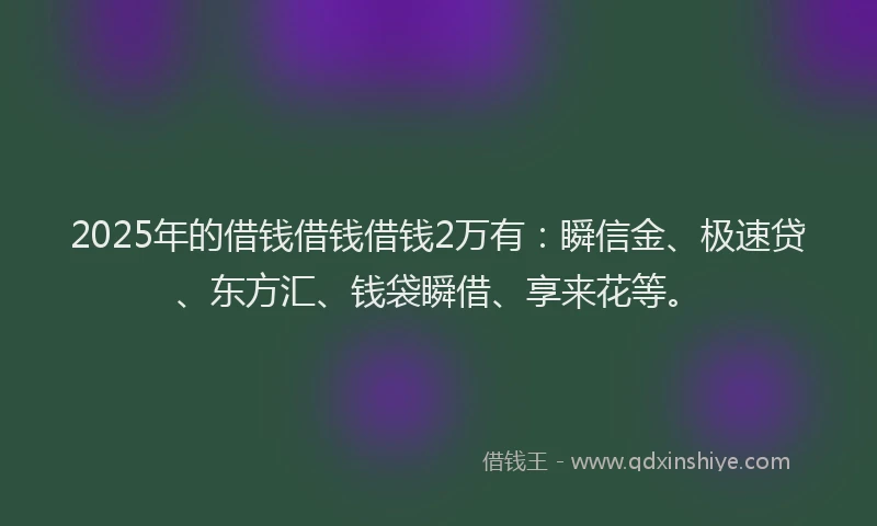 2025年的借钱借钱借钱2万有：瞬信金、极速贷、东方汇、钱袋瞬借、享来花等。