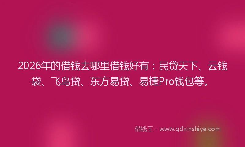 2026年的借钱去哪里借钱好有：民贷天下、云钱袋、飞鸟贷、东方易贷、易捷Pro钱包等。