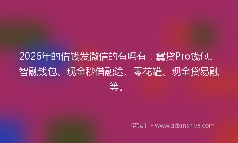 2026年的借钱发微信的有吗有：翼贷Pro钱包、智融钱包、现金秒借融途、零花罐、现金贷易融等。