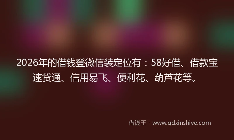 2026年的借钱登微信装定位有：58好借、借款宝速贷通、信用易飞、便利花、葫芦花等。