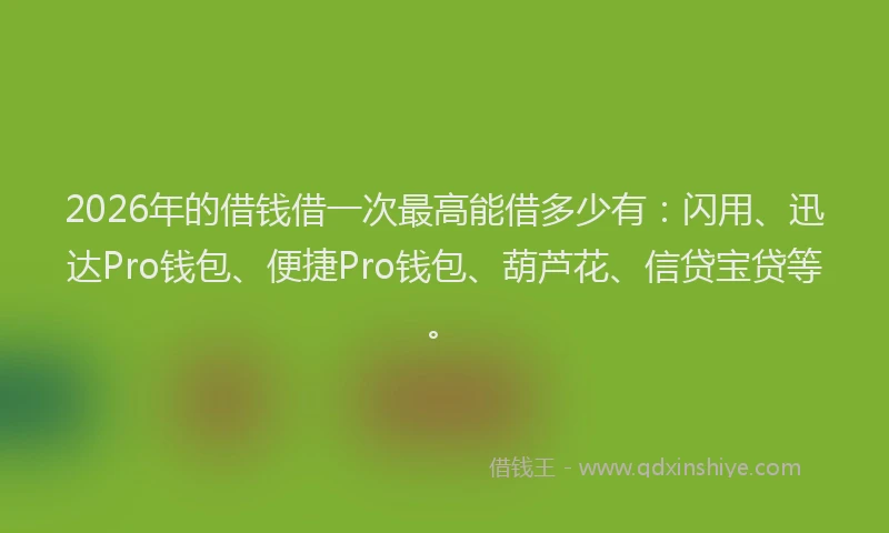 2026年的借钱借一次最高能借多少有：闪用、迅达Pro钱包、便捷Pro钱包、葫芦花、信贷宝贷等。
