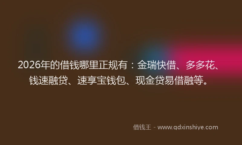 2026年的借钱哪里正规有：金瑞快借、多多花、钱速融贷、速享宝钱包、现金贷易借融等。