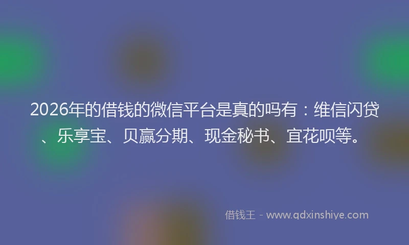 2026年的借钱的微信平台是真的吗有：维信闪贷、乐享宝、贝赢分期、现金秘书、宜花呗等。