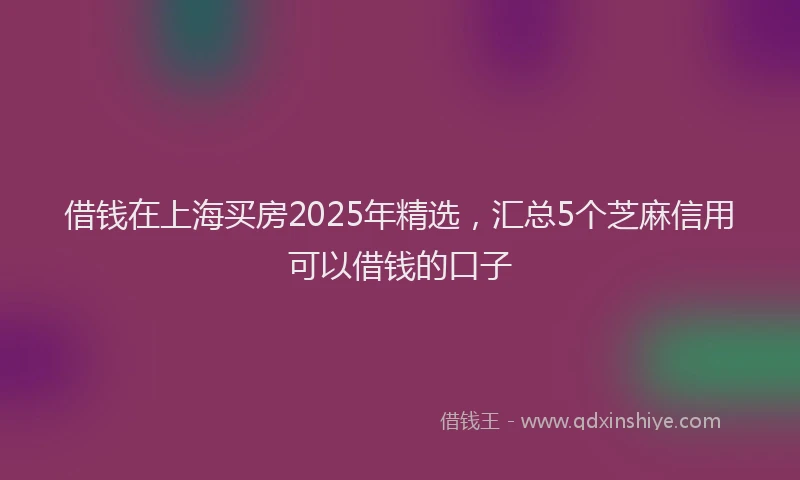 借钱在上海买房2025年精选，汇总5个芝麻信用可以借钱的口子