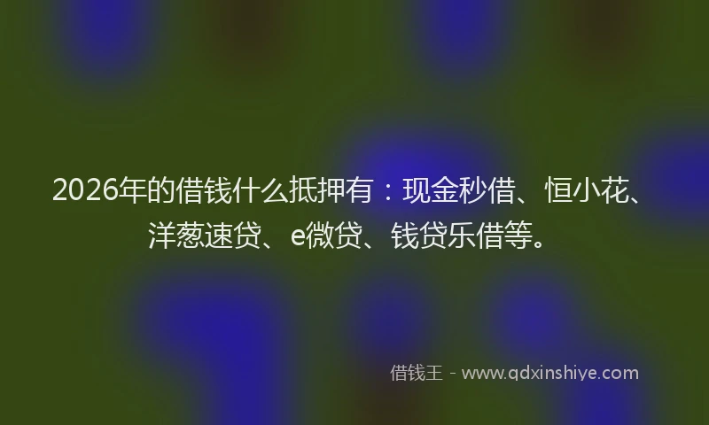 2026年的借钱什么抵押有:现金秒借、恒小花、洋葱速贷、e微贷、钱贷乐借等。