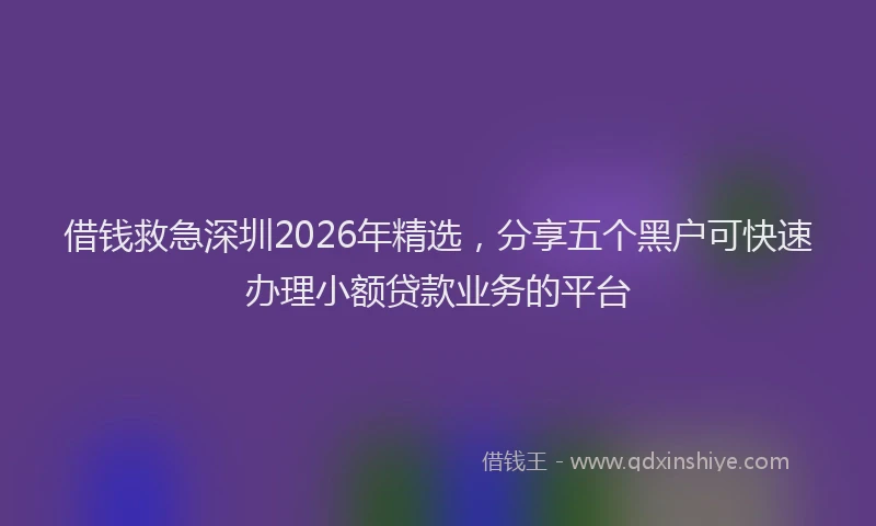 借钱救急深圳2026年精选，分享五个黑户可快速办理小额贷款业务的平台