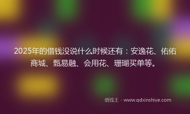 2025年的借钱没说什么时候还有：安逸花、佑佑商城、甄易融、会用花、珊瑚买单等。