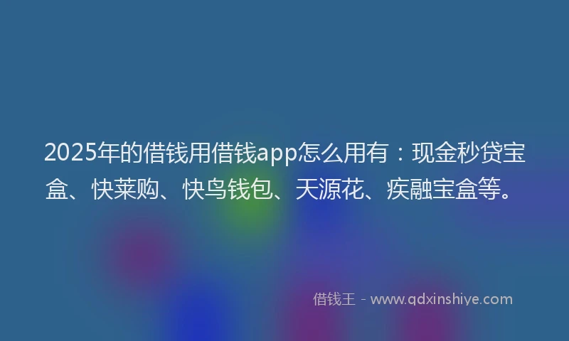 2025年的借钱用借钱app怎么用有：现金秒贷宝盒、快莱购、快鸟钱包、天源花、疾融宝盒等。
