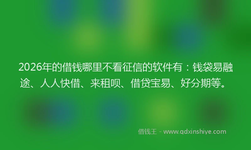2026年的借钱哪里不看征信的软件有:钱袋易融途、人人快借、来租呗、借贷宝易、好分期等。