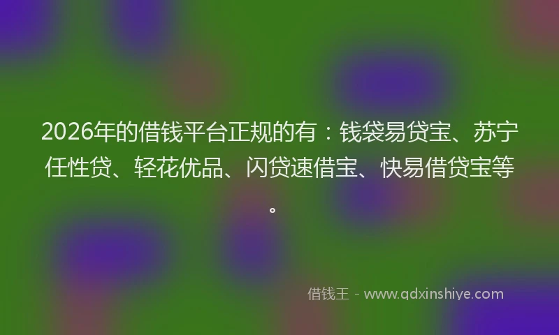 2026年的借钱平台正规的有：钱袋易贷宝、苏宁任性贷、轻花优品、闪贷速借宝、快易借贷宝等。
