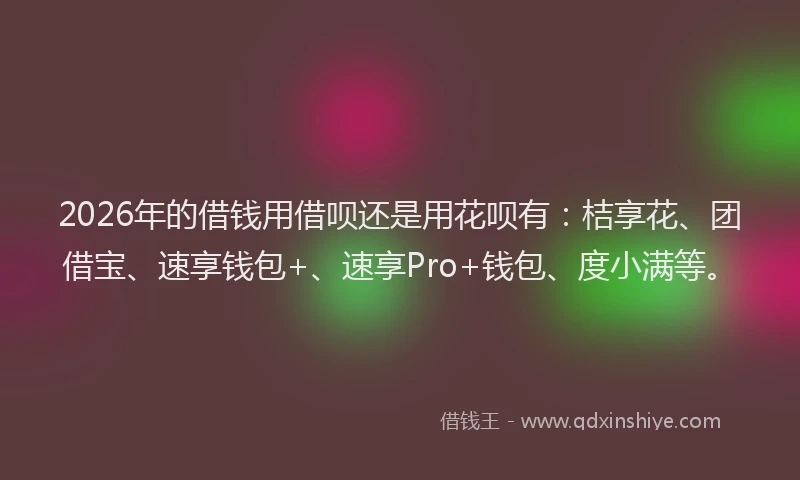 2026年的借钱用借呗还是用花呗有：桔享花、团借宝、速享钱包+、速享Pro+钱包、度小满等。