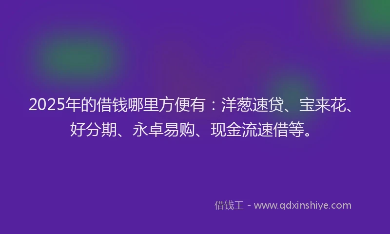 2025年的借钱哪里方便有：洋葱速贷、宝来花、好分期、永卓易购、现金流速借等。