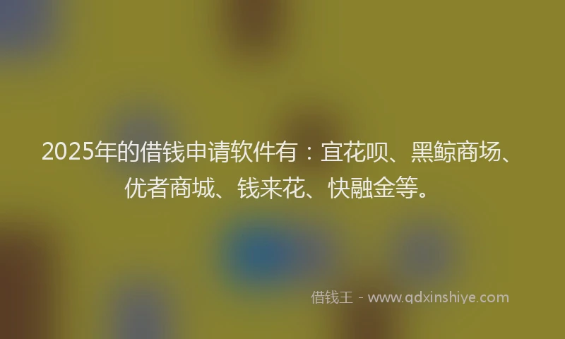 2025年的借钱申请软件有：宜花呗、黑鲸商场、优者商城、钱来花、快融金等。