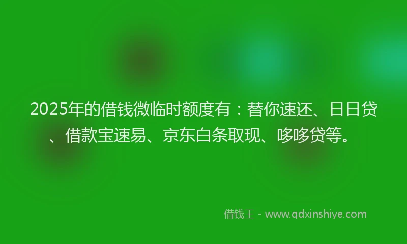2025年的借钱微临时额度有：替你速还、日日贷、借款宝速易、京东白条取现、哆哆贷等。