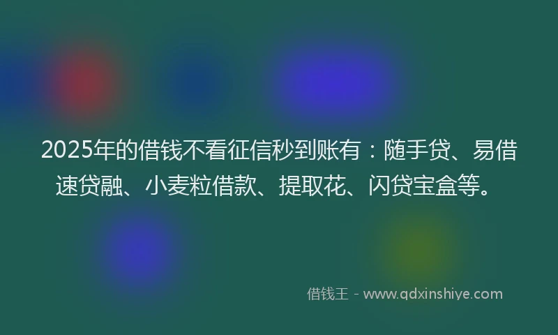 2025年的借钱不看征信秒到账有:随手贷、易借速贷融、小麦粒借款、提取花、闪贷宝盒等。