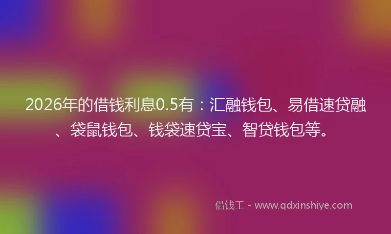 2026年的借钱利息0.5有：汇融钱包、易借速贷融、袋鼠钱包、钱袋速贷宝、智贷钱包等。