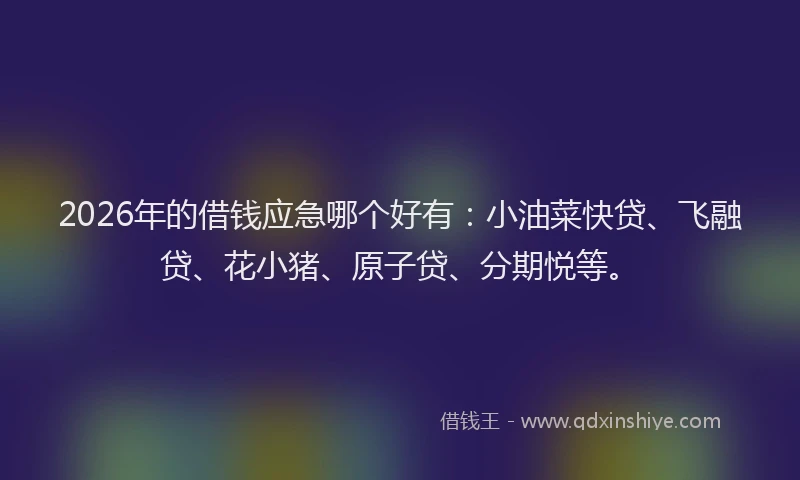 2026年的借钱应急哪个好有：小油菜快贷、飞融贷、花小猪、原子贷、分期悦等。
