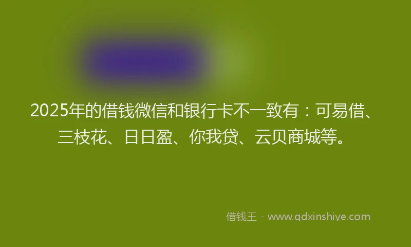 2025年的借钱微信和银行卡不一致有：可易借、三枝花、日日盈、你我贷、云贝商城等。