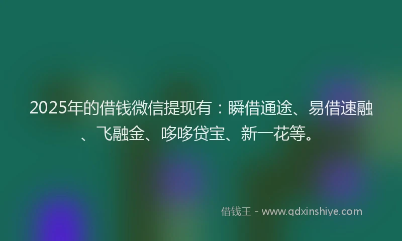 2025年的借钱微信提现有：瞬借通途、易借速融、飞融金、哆哆贷宝、新一花等。