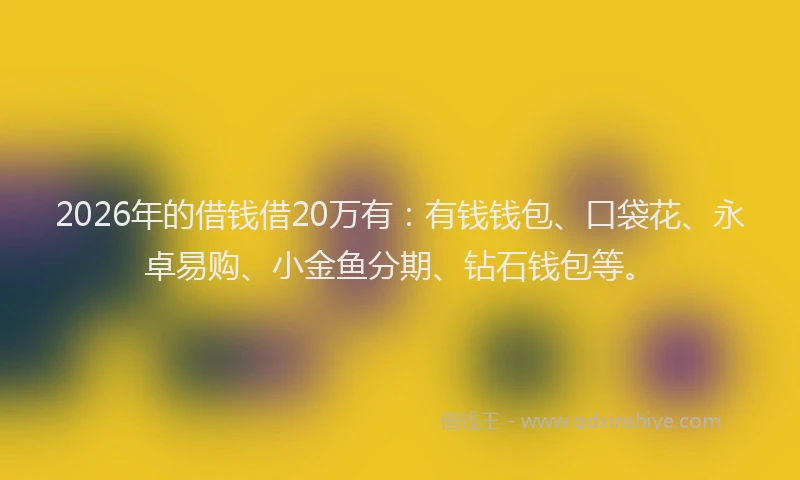 2026年的借钱借20万有：有钱钱包、口袋花、永卓易购、小金鱼分期、钻石钱包等。
