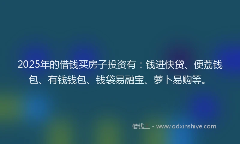 2025年的借钱买房子投资有：钱进快贷、便荔钱包、有钱钱包、钱袋易融宝、萝卜易购等。